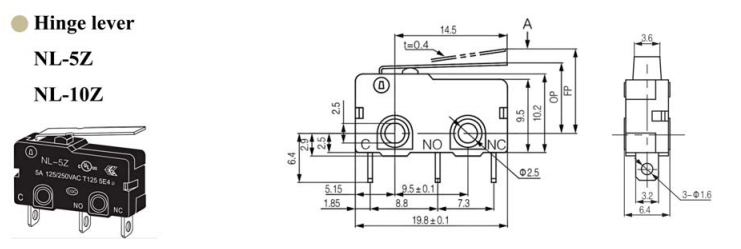 Microinterruptor de bisagra de resorte de tensi&oacute;n de alta sensibilidad 